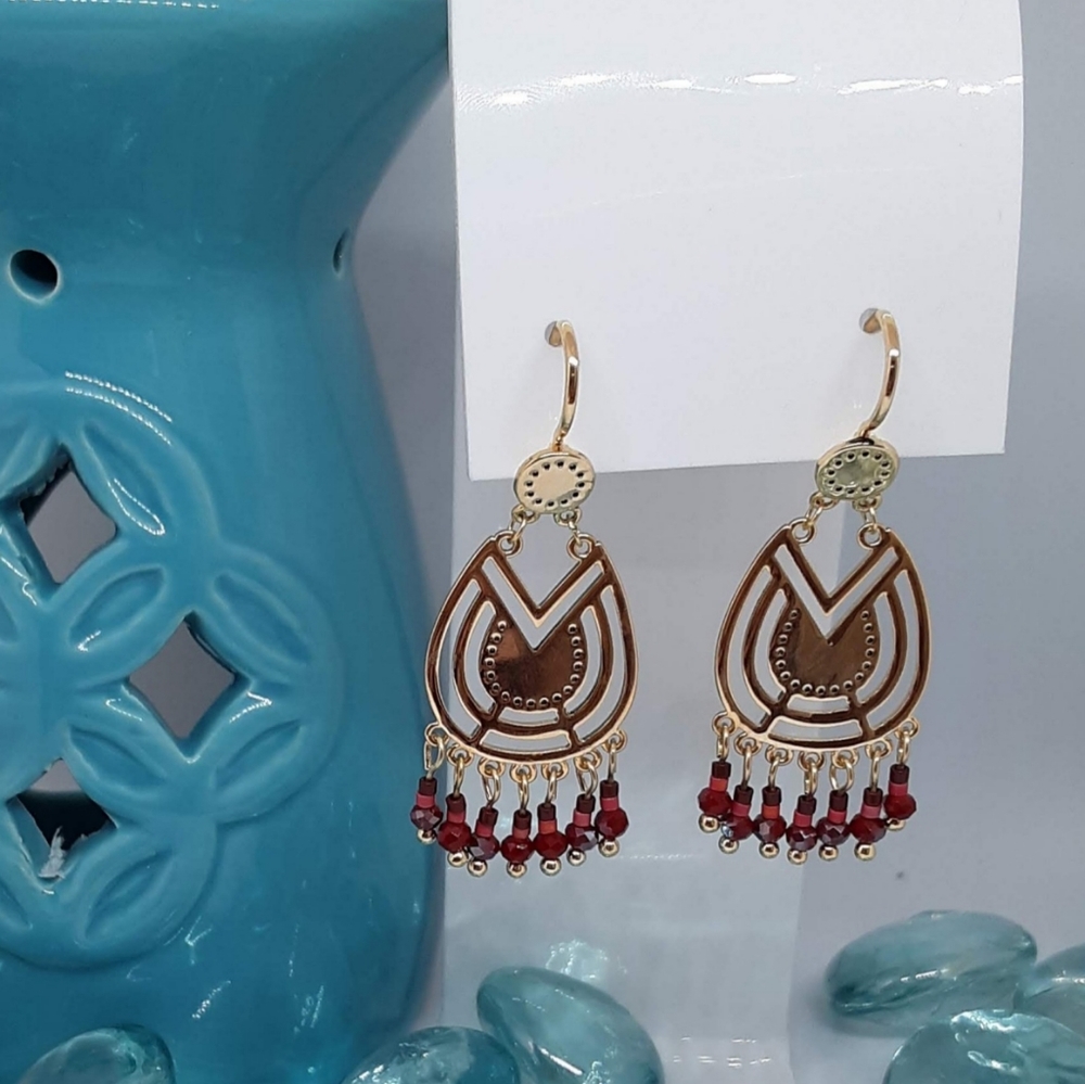 Delicate Alloy Jewelry Medium Size Earrings.  Red